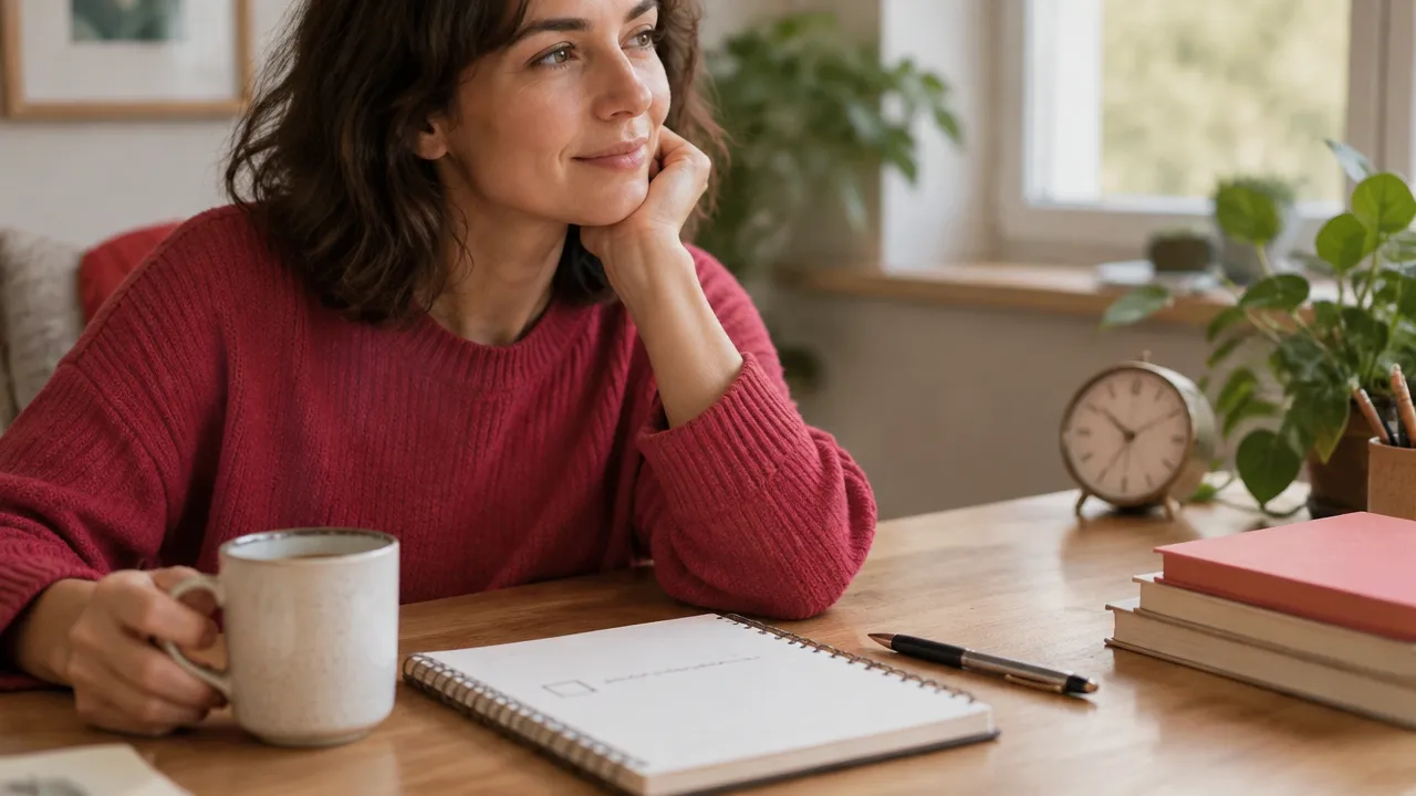 A brief reflective check-in recorded in a notebook as part of a daily self-coaching routine