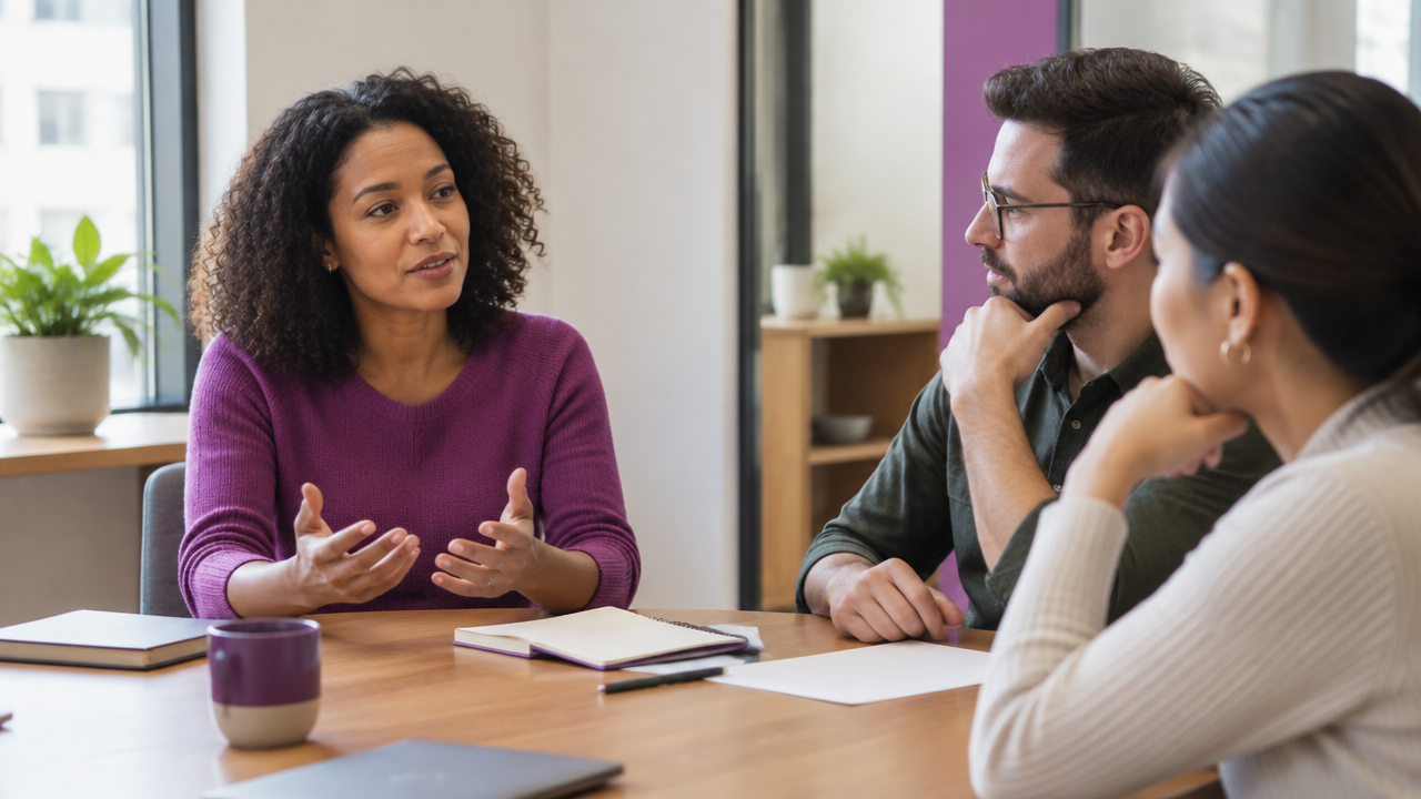 A colleague calmly raises a recurring issue while teammates listen, showing a small change in group interaction.