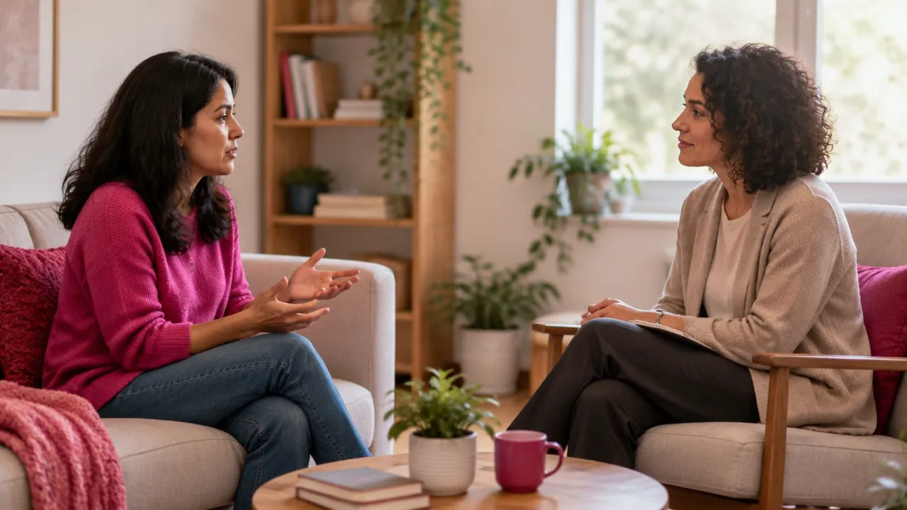 A counselor listens with empathy as a client reflects during a person-centered conversation