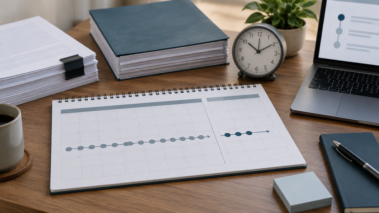A desk calendar and organized petition papers illustrate standard and expedited I-140 review windows