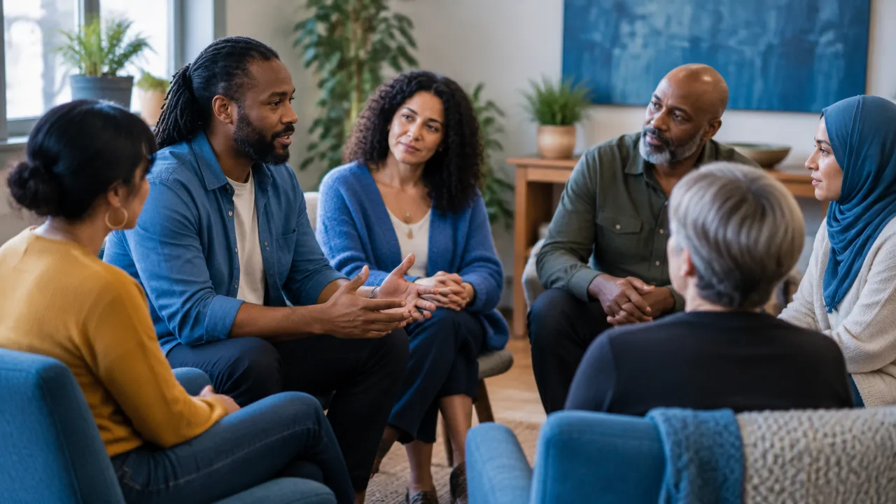 A facilitated community listening circle where adults share experiences and rebuild connection at their own pace.