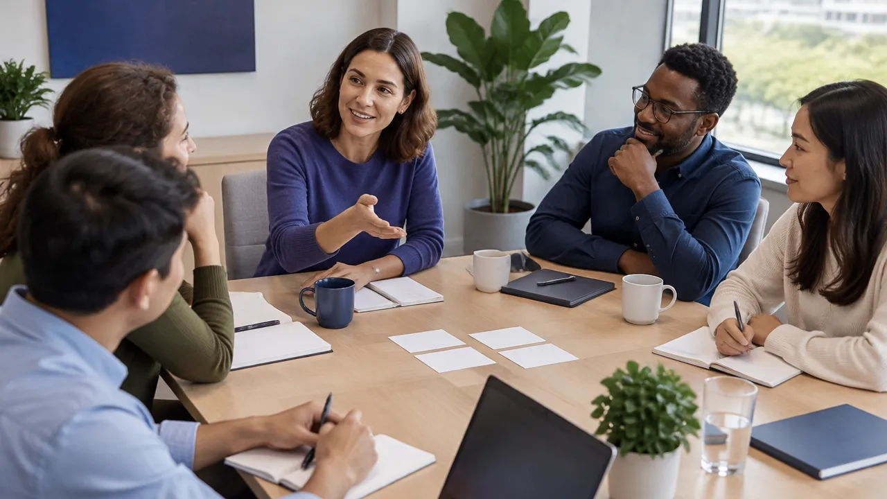 A facilitator invites every team member to share ideas during a structured problem-solving meeting