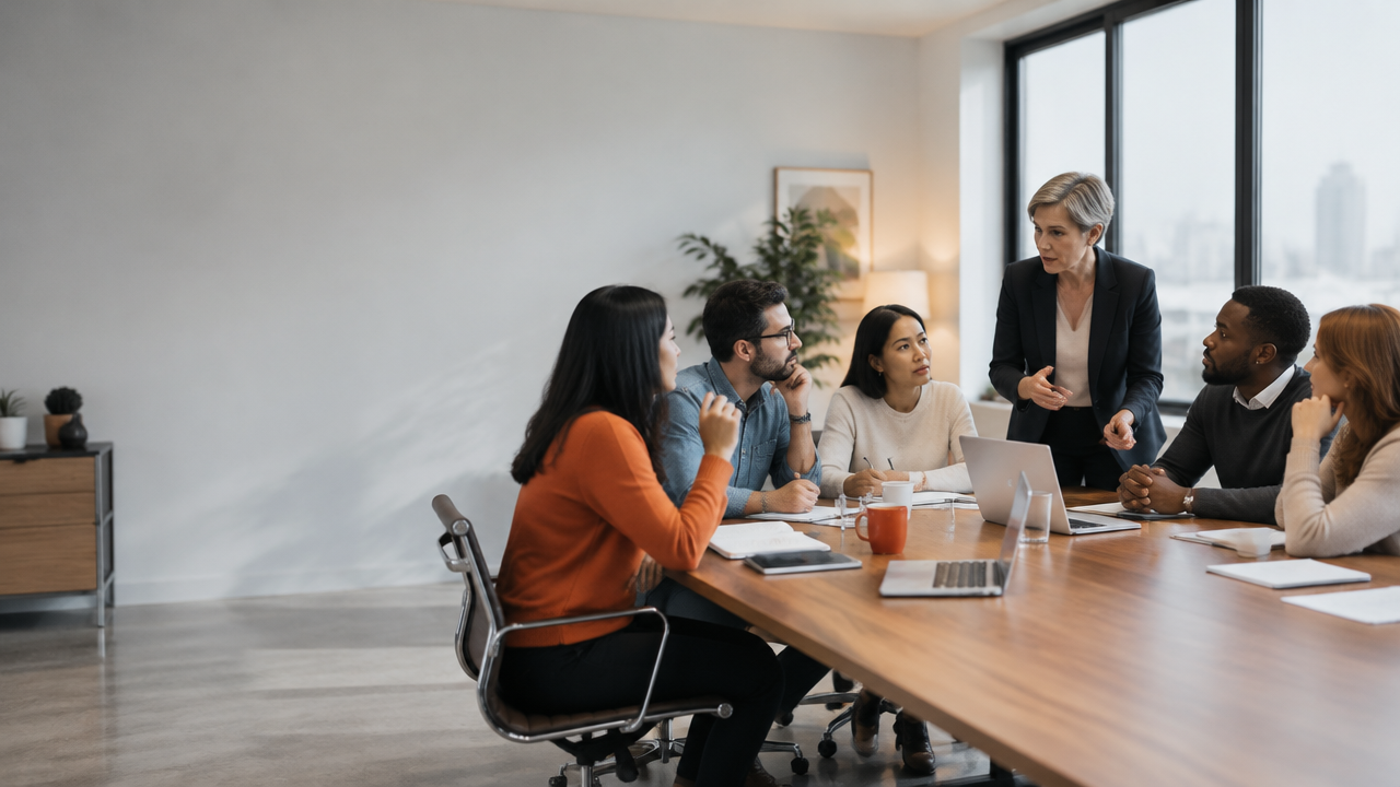 A hesitant employee in a team meeting illustrates how unspoken workplace norms can suppress honest discussion.