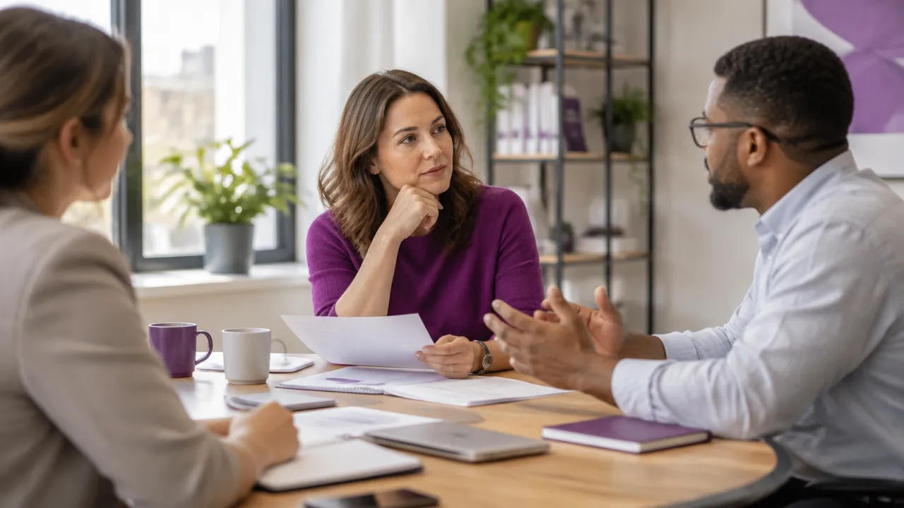 A manager and colleague thoughtfully weighing an ethical workplace decision together