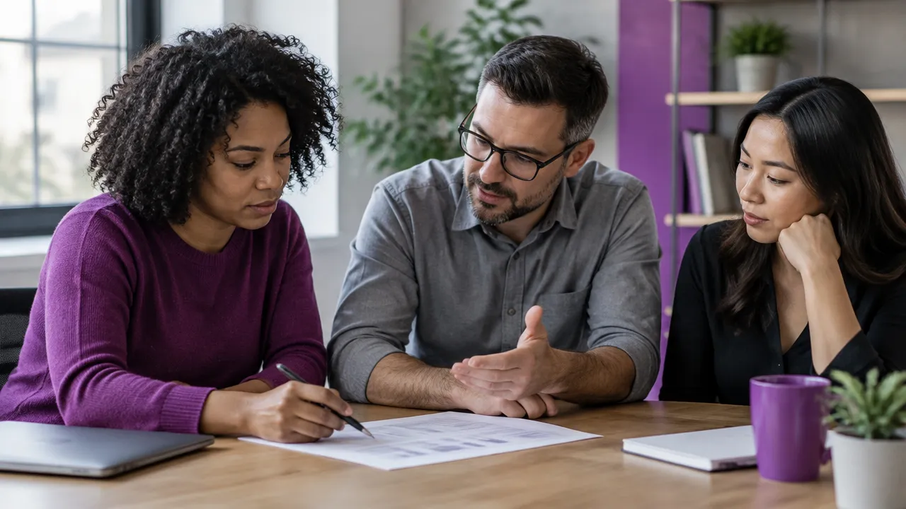 A manager coaches a colleague through a project plan while leaving ownership with the team member.