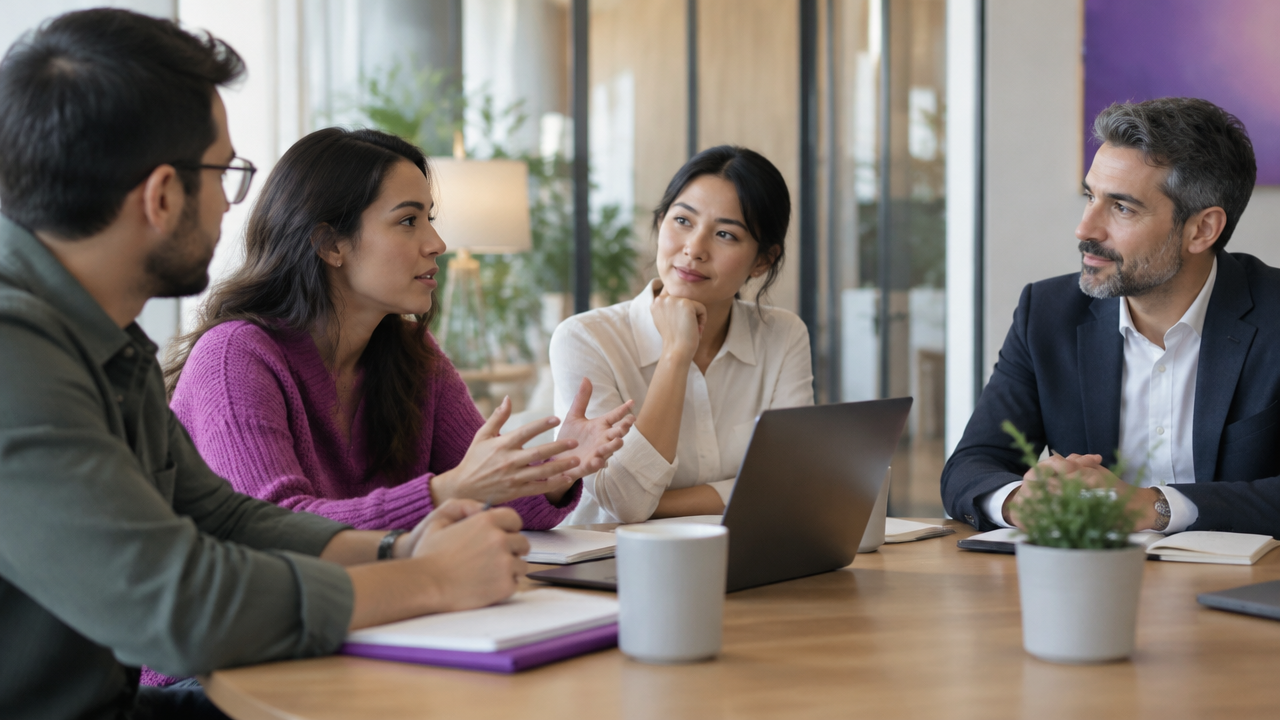 A manager listens carefully as an employee raises a concern in a team meeting, showing psychological safety in practice.