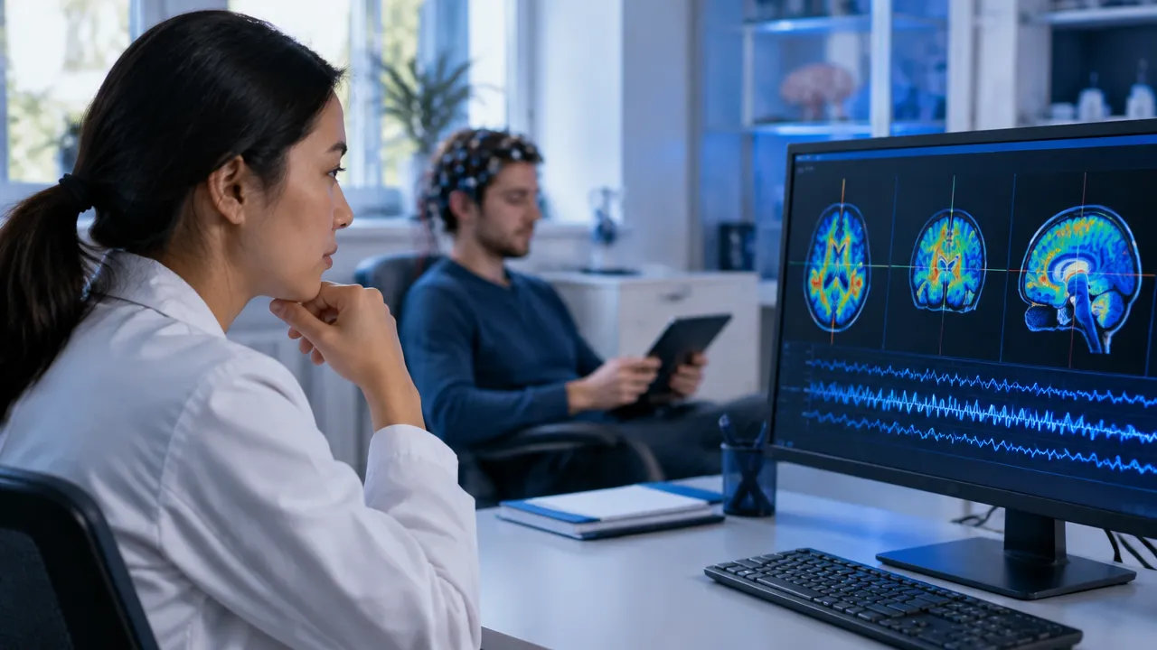 A neuroscience researcher observes brain activity while a participant completes a decision task.