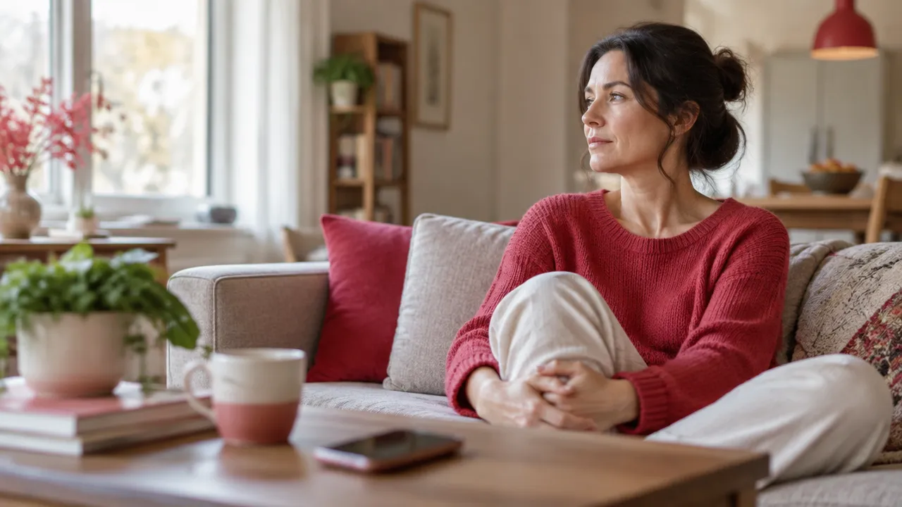 A person calmly noticing their breath while everyday distractions remain in the background