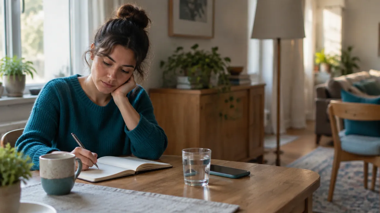 A person calmly prepares notes before a respectful relationship-ending conversation