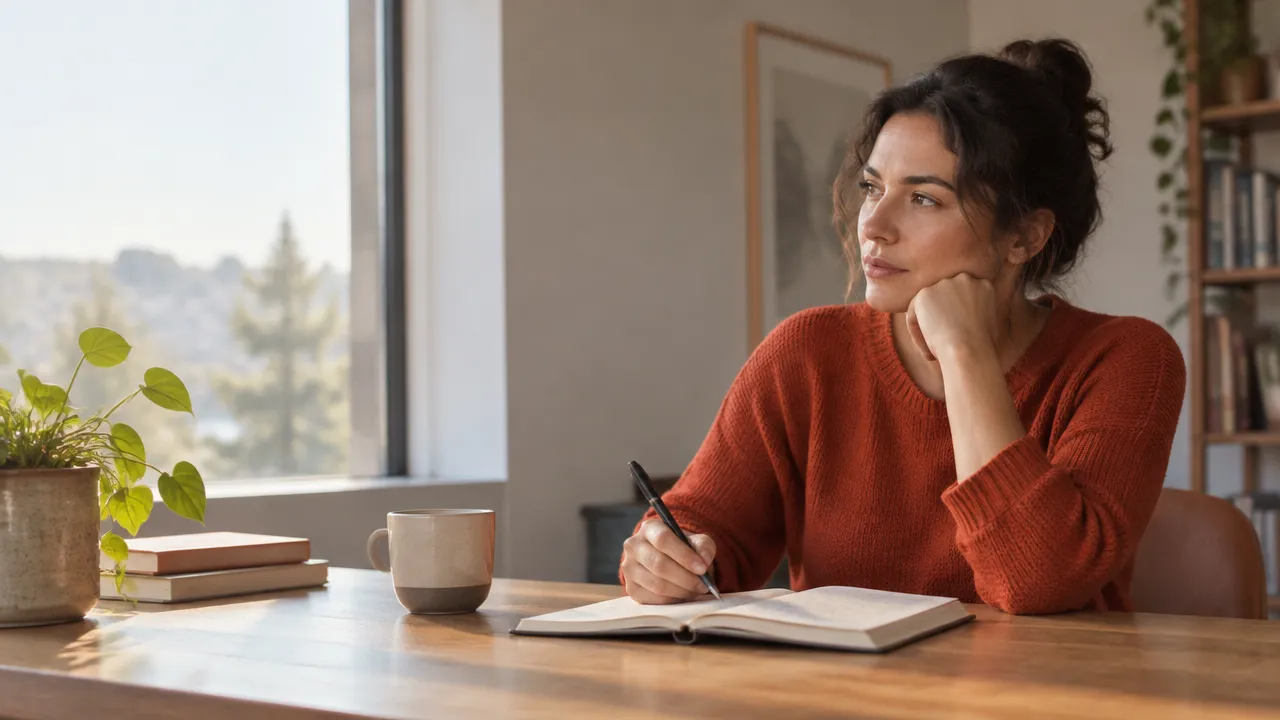 A person journaling thoughtfully by a window, representing careful philosophical self-inquiry.