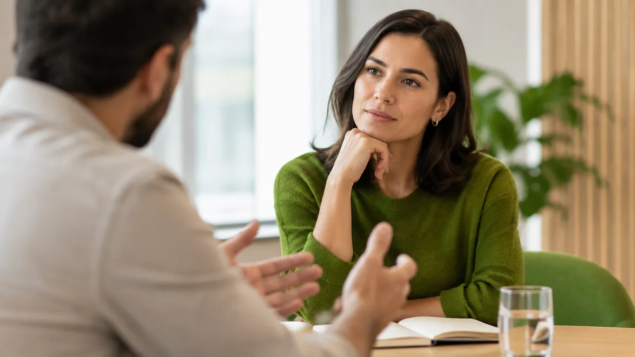 A person noticing an emotional trigger and pausing before responding
