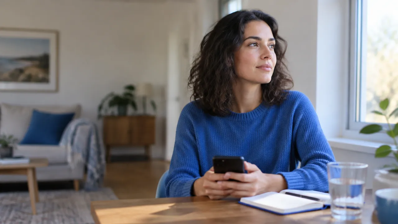 A person pauses and breathes before responding to a message on a smartphone