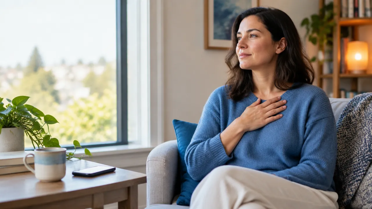 A person pauses to breathe and reflect before replying after a tense conversation.