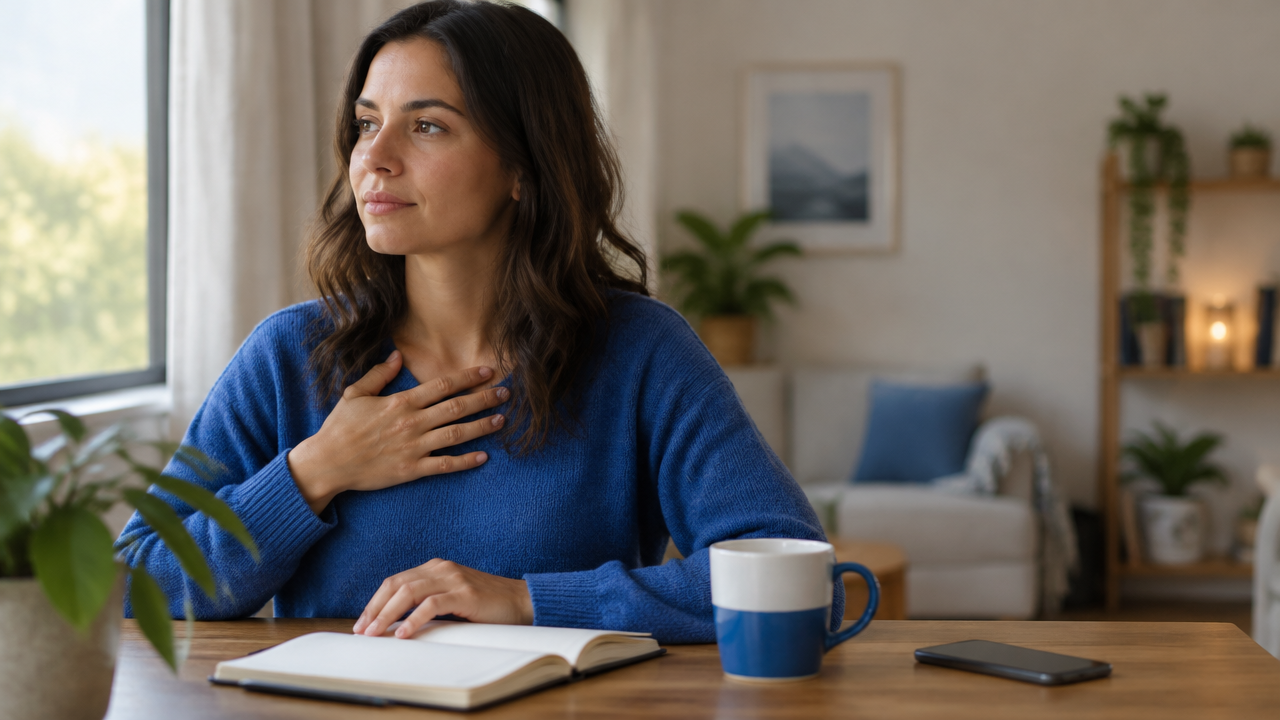 A person pauses to notice an uneasy feeling before choosing how to respond to an invitation.