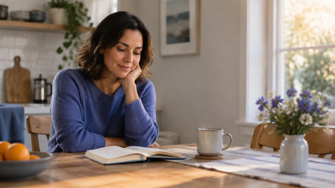 A person pauses with a journal after a difficult conversation to reflect on the feelings behind a joke.