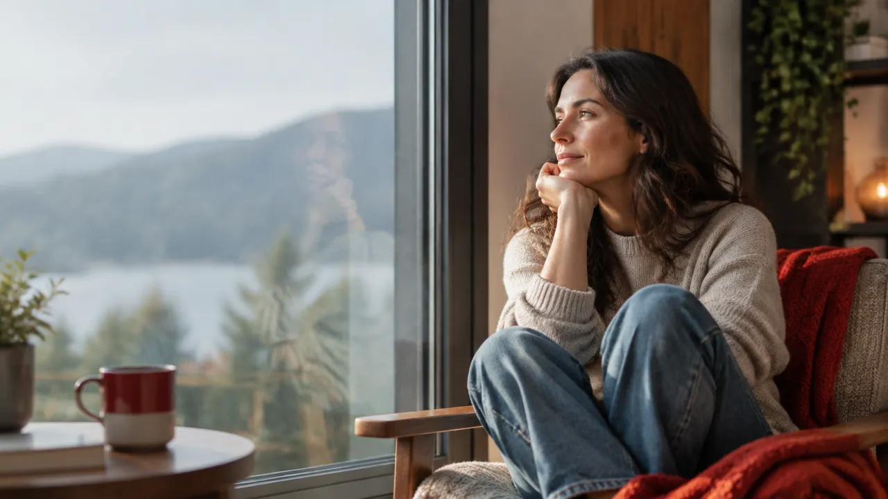 A person reflecting beside a window, illustrating the careful process of acknowledging hidden parts of the self.
