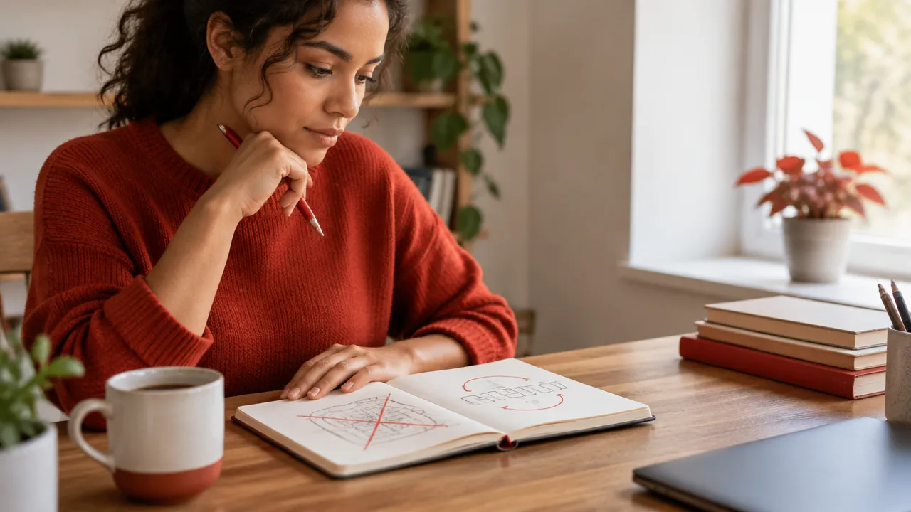 A person reviews notes and adjusts a learning plan after a setback.