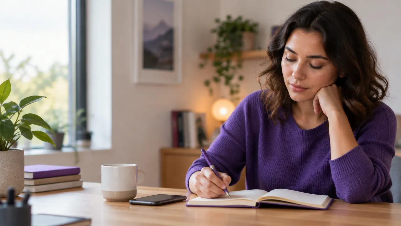 A person pausing to write down an emotion before choosing how to respond.