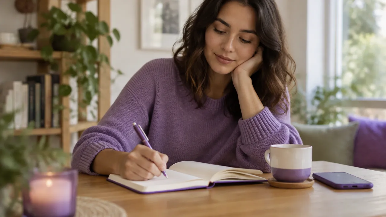 A person pausing with a journal to examine an automatic guilt thought