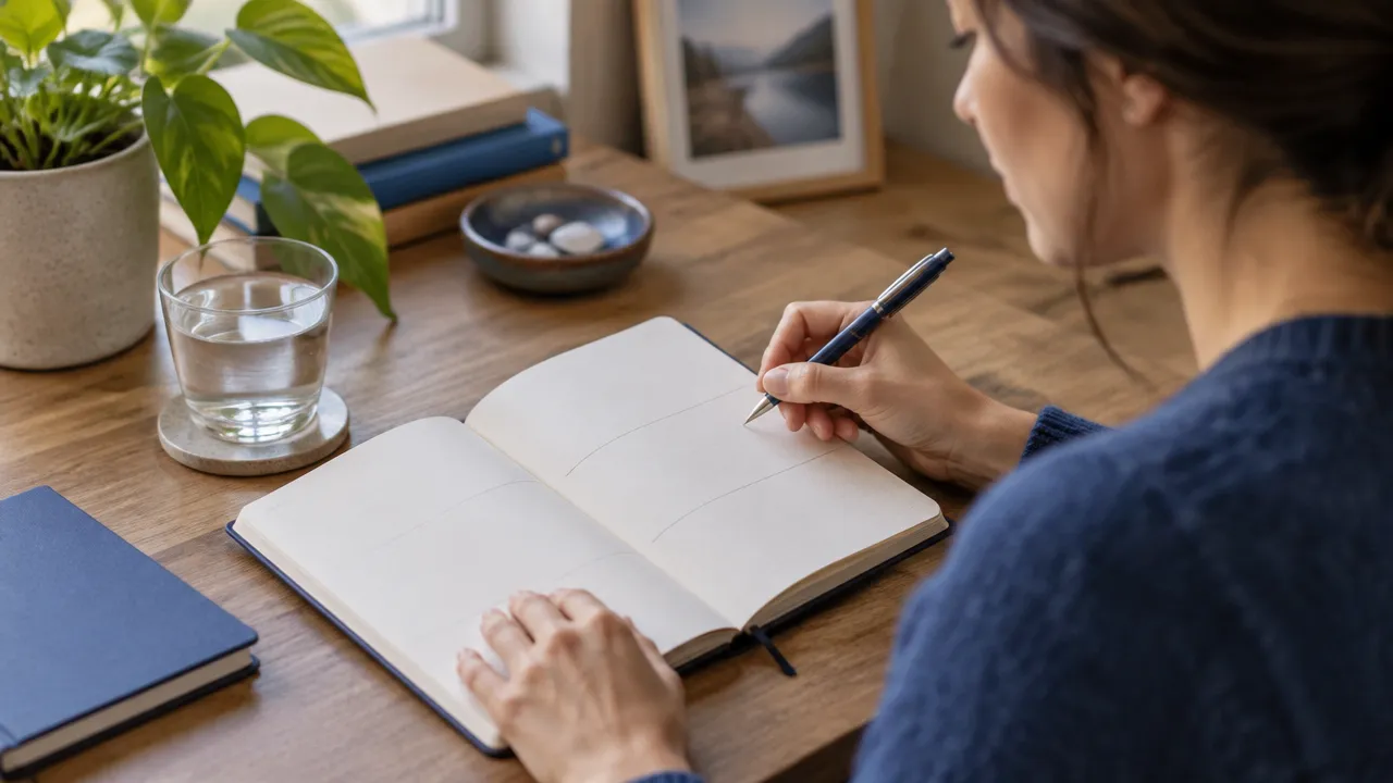 A person writes down an intuitive impression and checks it against evidence in a notebook.