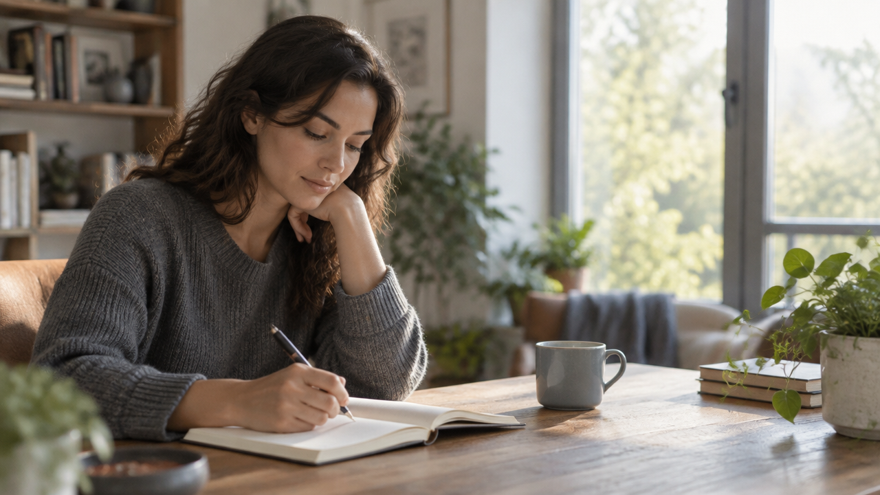 A person writes in a journal beside a window, reflecting on personal values and the next meaningful choice.