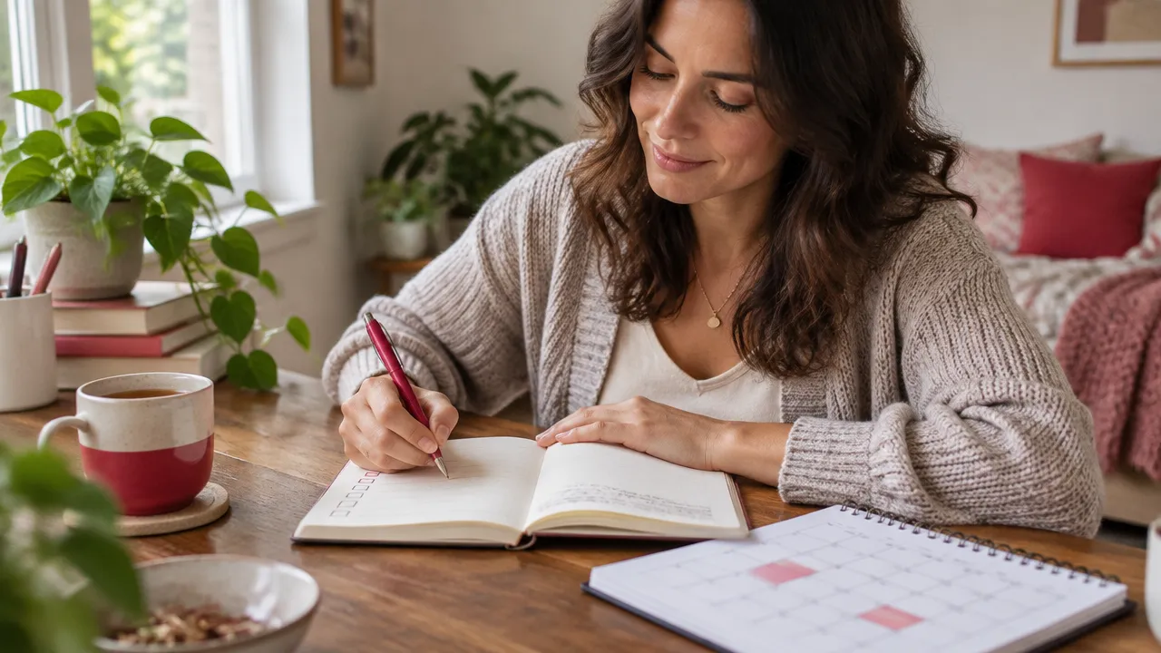 A person writing a small personal commitment in a notebook as part of building self-trust.