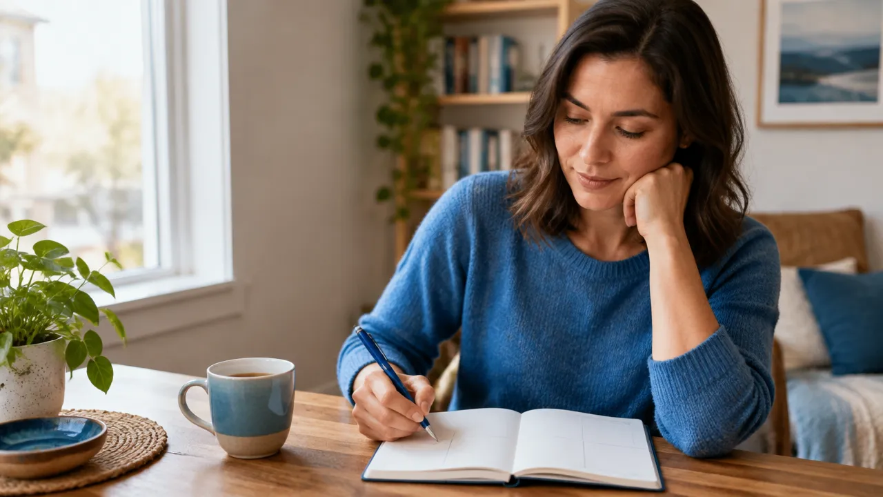 A person writing in a journal to map a situation, thought, emotion, and response
