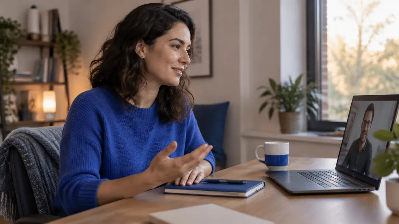 A professional calmly setting a small communication boundary while working from home