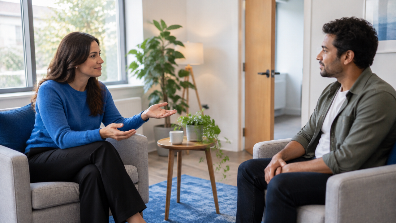 A professional offers a client choices during a calm, collaborative support conversation.