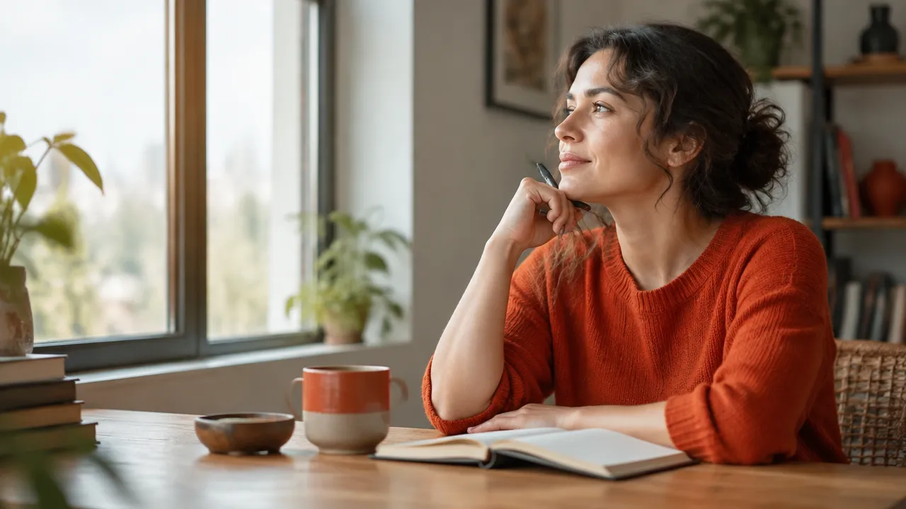 A reflective adult journaling beside a window, representing how learning and experience can reshape perspective