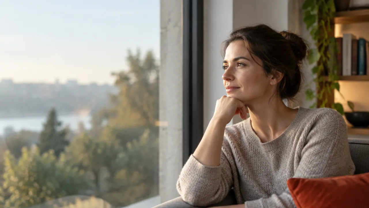 A reflective person by a window, representing conscious experience and awareness of the world