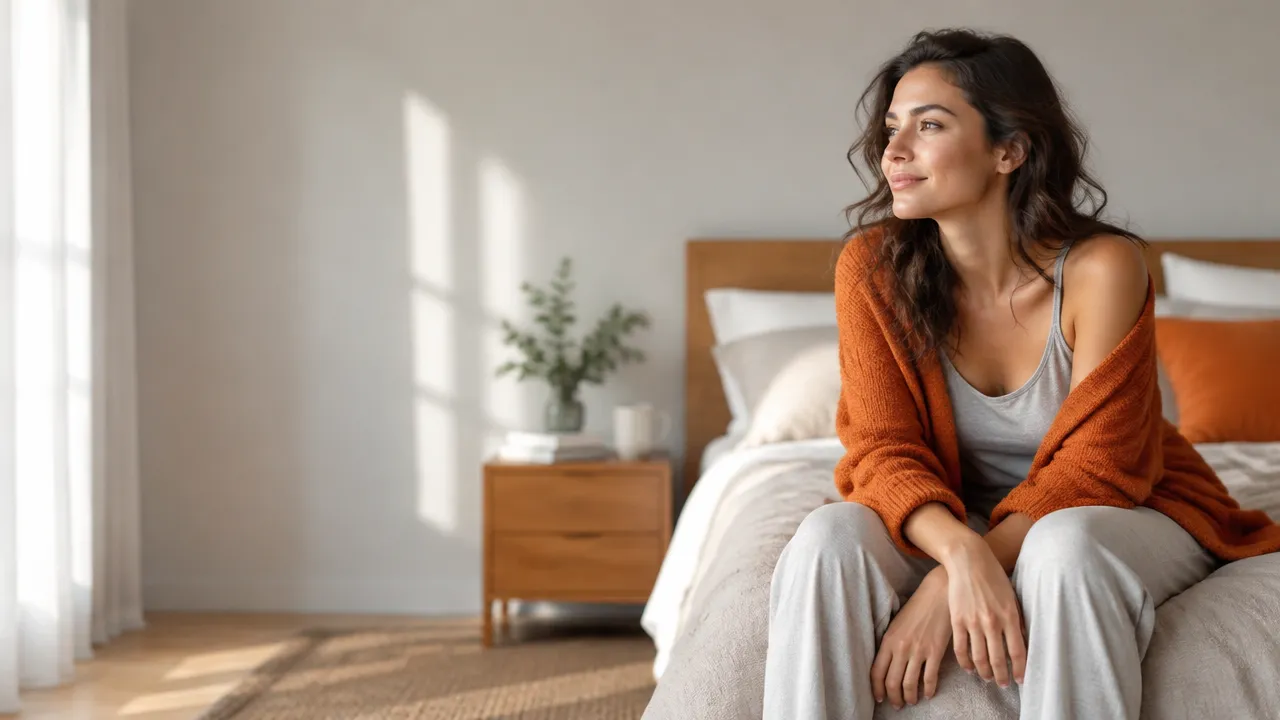 A rested adult waking in soft morning light, representing the connection between sleep and clear daytime awareness.
