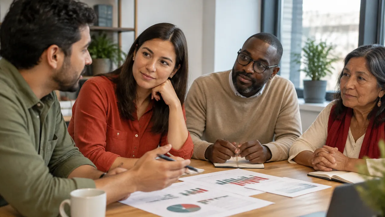 A team combines sustainability metrics with stakeholder testimony during a human impact review