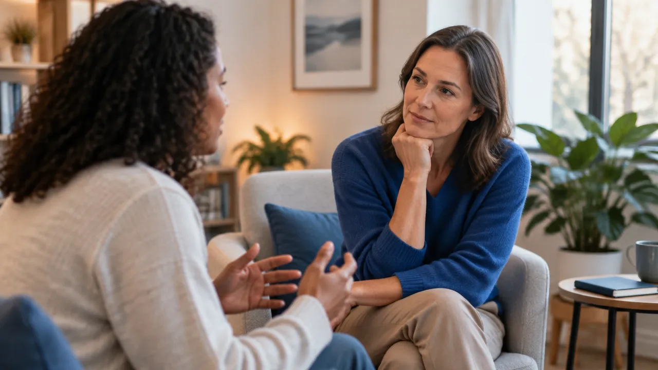 A therapist practices attentive, nonjudgmental listening during a person-centered counseling session