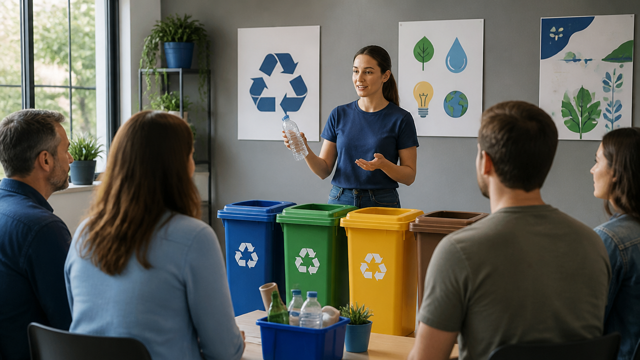 Ação de educação ambiental sobre separação correta de resíduos com coleta seletiva
