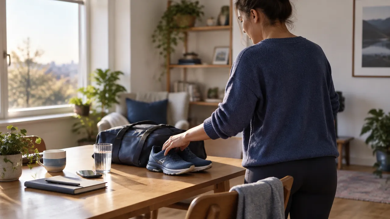 An adult arranging everyday cues in a home workspace, illustrating how habits and behavior are shaped.