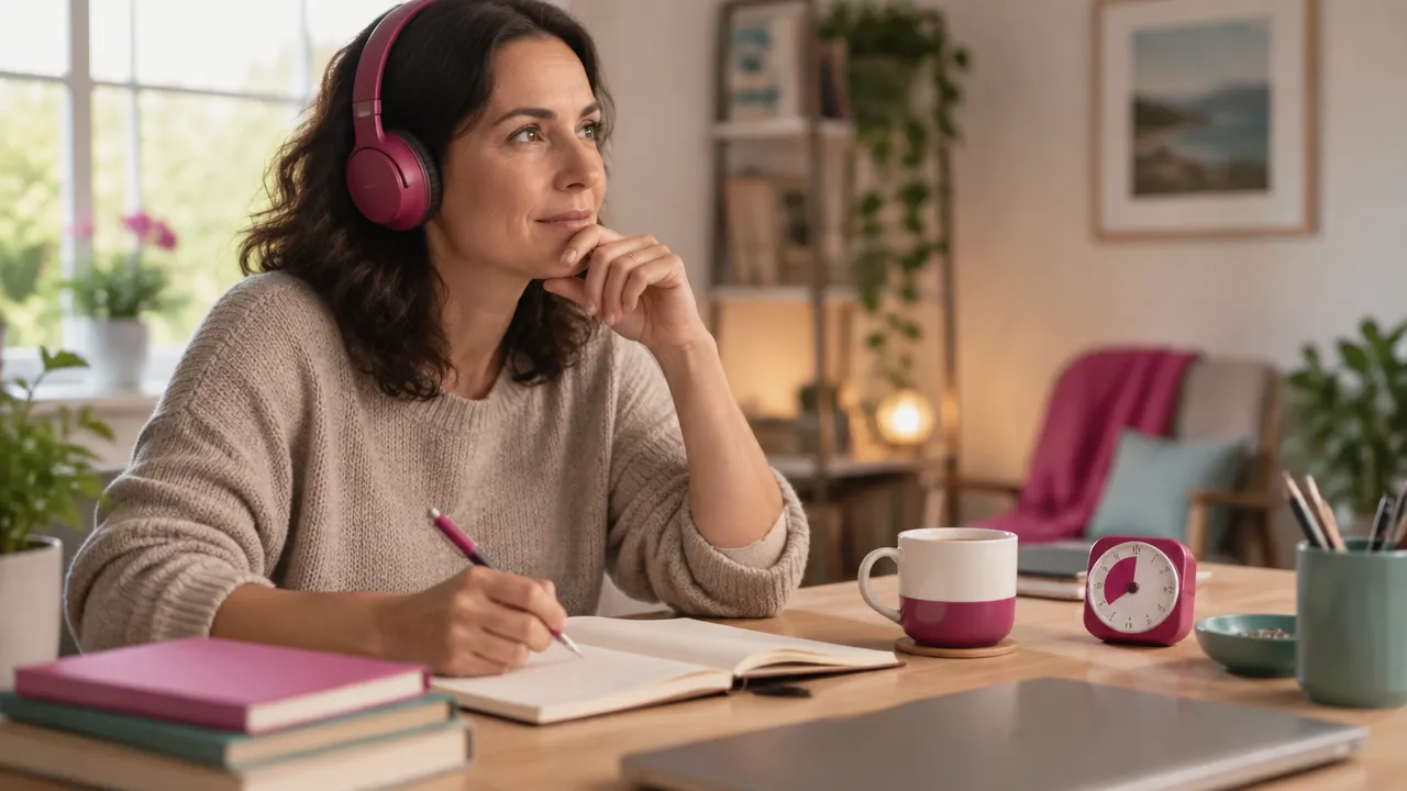 Adult focusing on language practice, using attention and recall to build a new skill