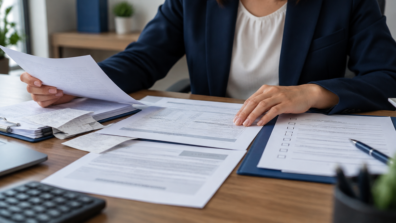 Advogado compara documentos e comprovantes para preparar a defesa em uma cobrança fiscal