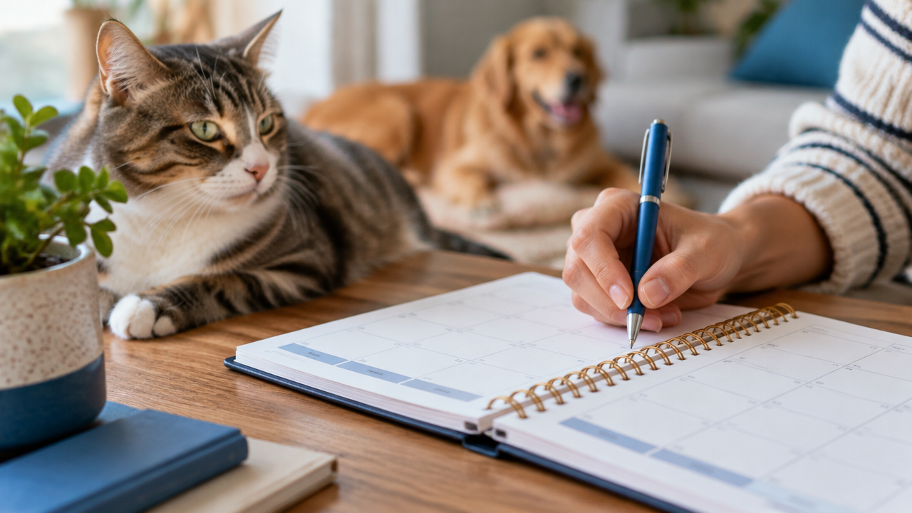 Agenda aberta para registrar as datas de vermifugação e acompanhamento veterinário do pet.