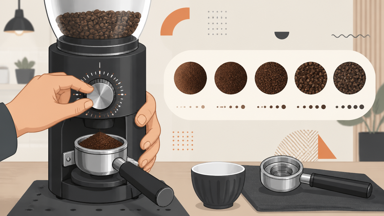Ajuste de moagem em moedor profissional com diferentes granulometrias de café