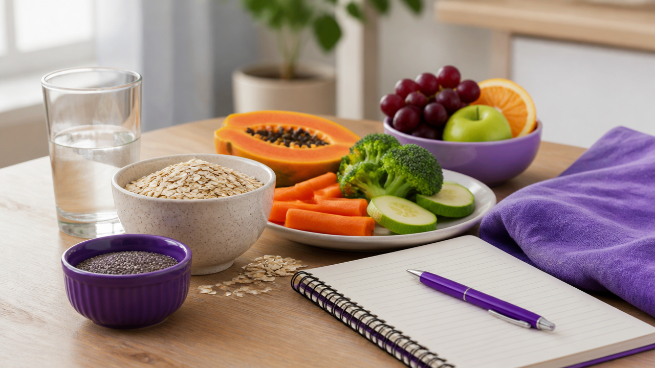 Alimentos ricos em fibras e hidratação para ajudar o funcionamento intestinal