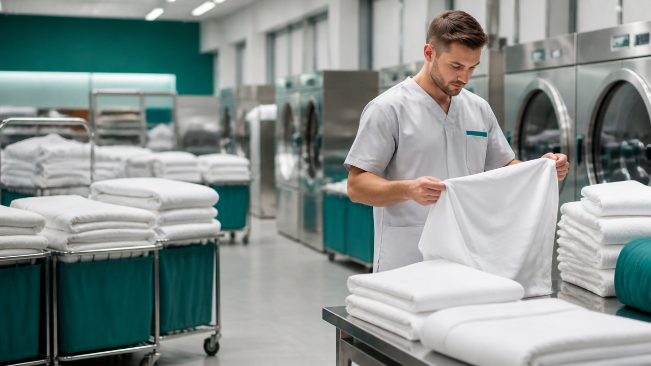 Uniformes organizados para lavagem profissional em lavanderia para empresa