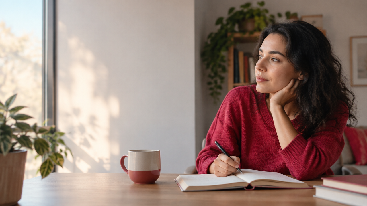 An adult journaling by a window while reflecting on recurring emotional patterns