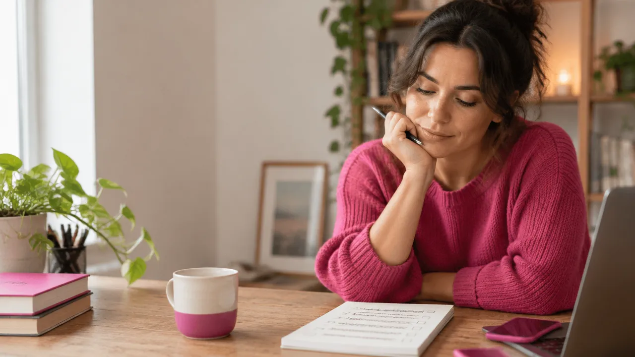 An adult pauses over a draft at a desk, reflecting on the pressure to get everything right
