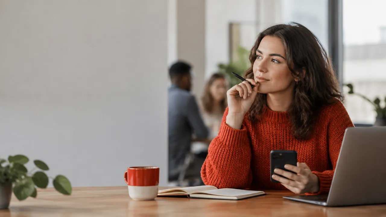 An adult reflecting on choices in a quiet workspace, illustrating how personality traits influence behavior.
