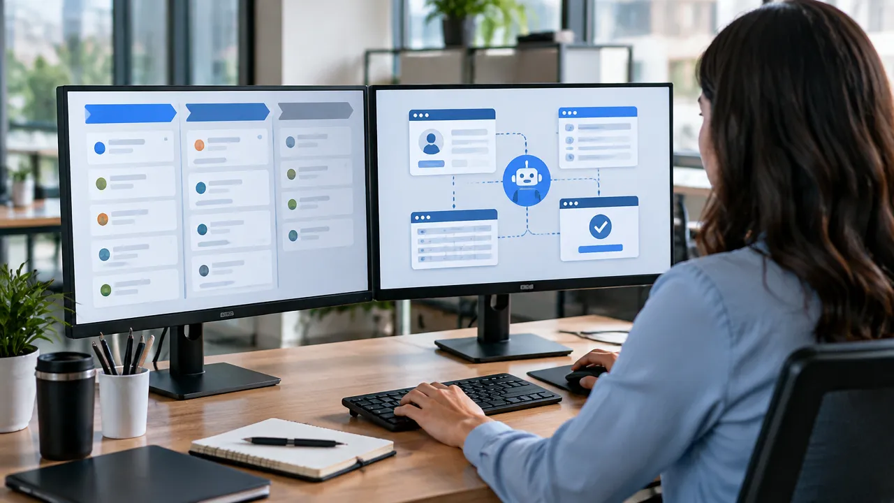 Analista configurando um fluxo de RPA para atualizar leads, cadastros e pedidos comerciais
