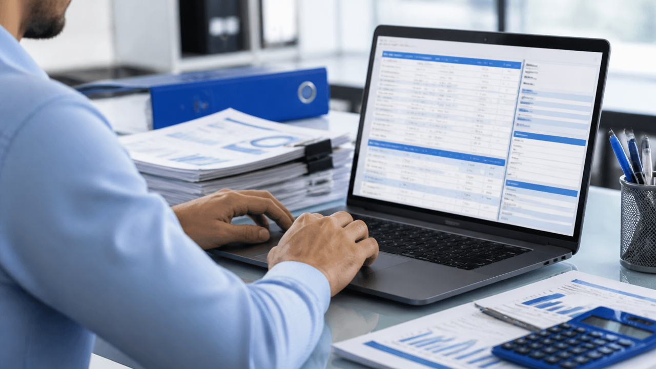 Analista fiscal revisa dados contábeis e fiscais antes da entrega digital