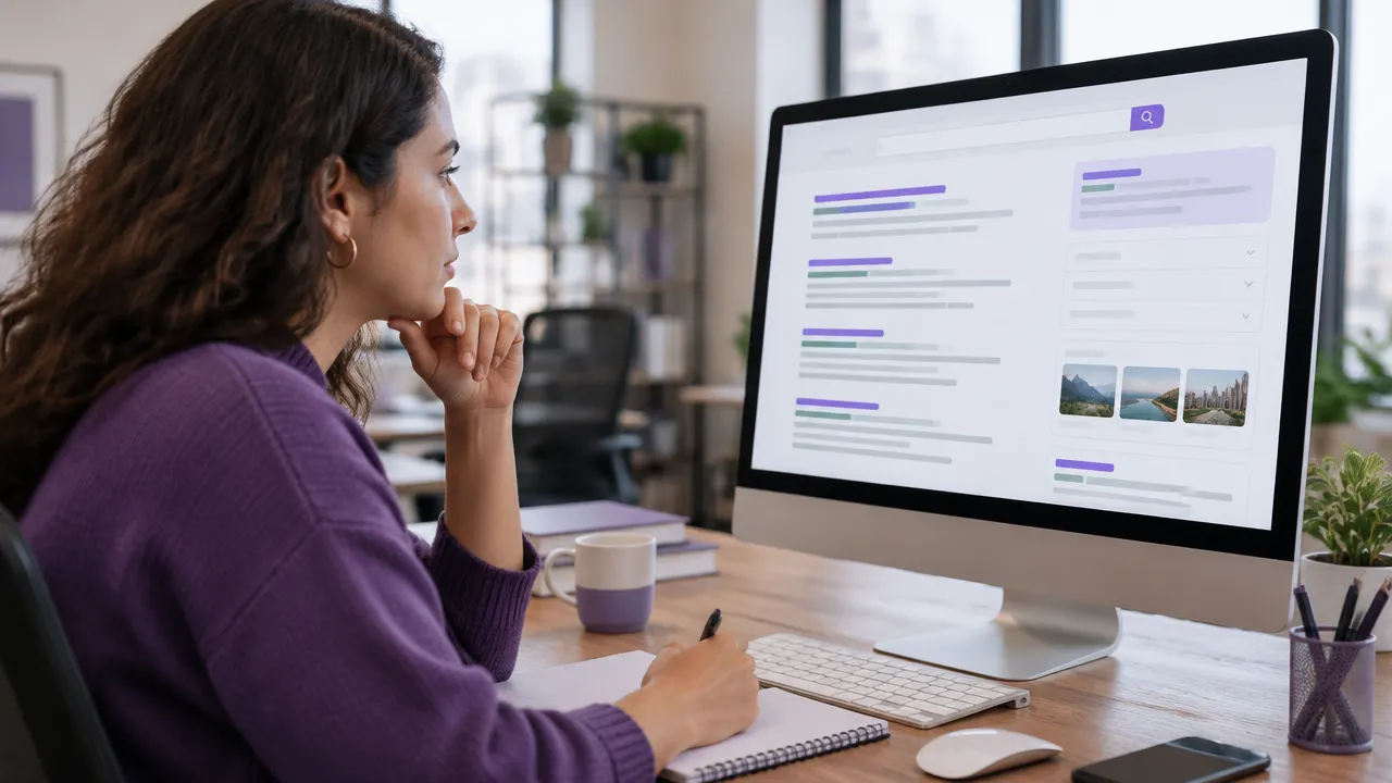 Analista observa diferentes formatos de resultados em uma página de busca