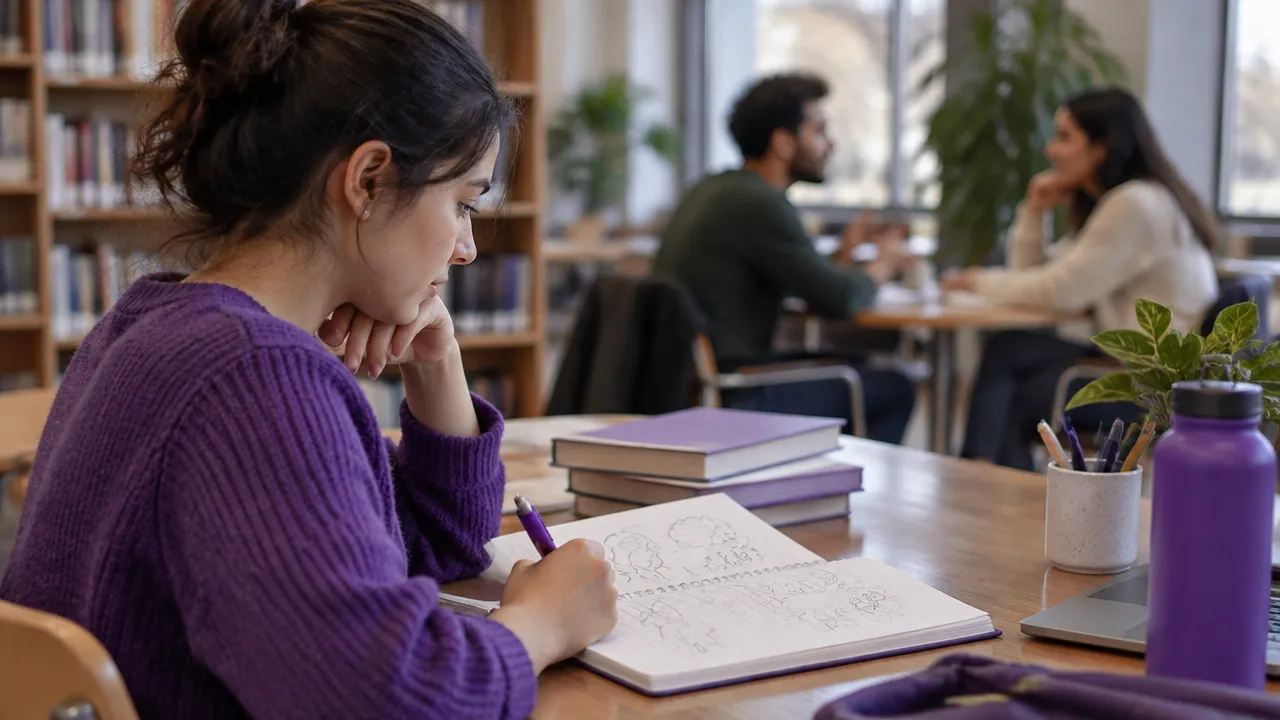 Anotações de estudo em primeiro plano e conversa cotidiana ao fundo, representando a observação de pensamentos, emoções e comportamentos