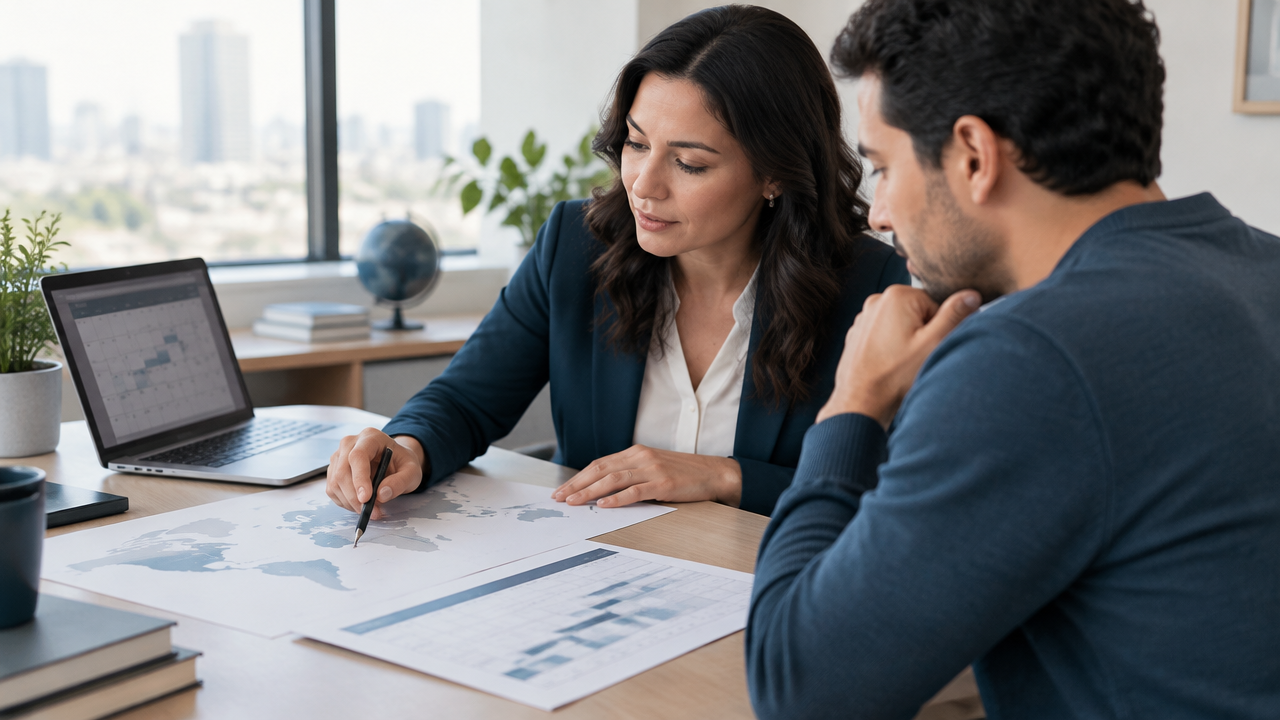 Applicant and advisor reviewing country chargeability and a priority-date tracker
